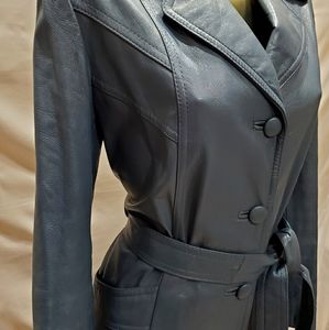 Vintage Full Length Blue Leather Jacket